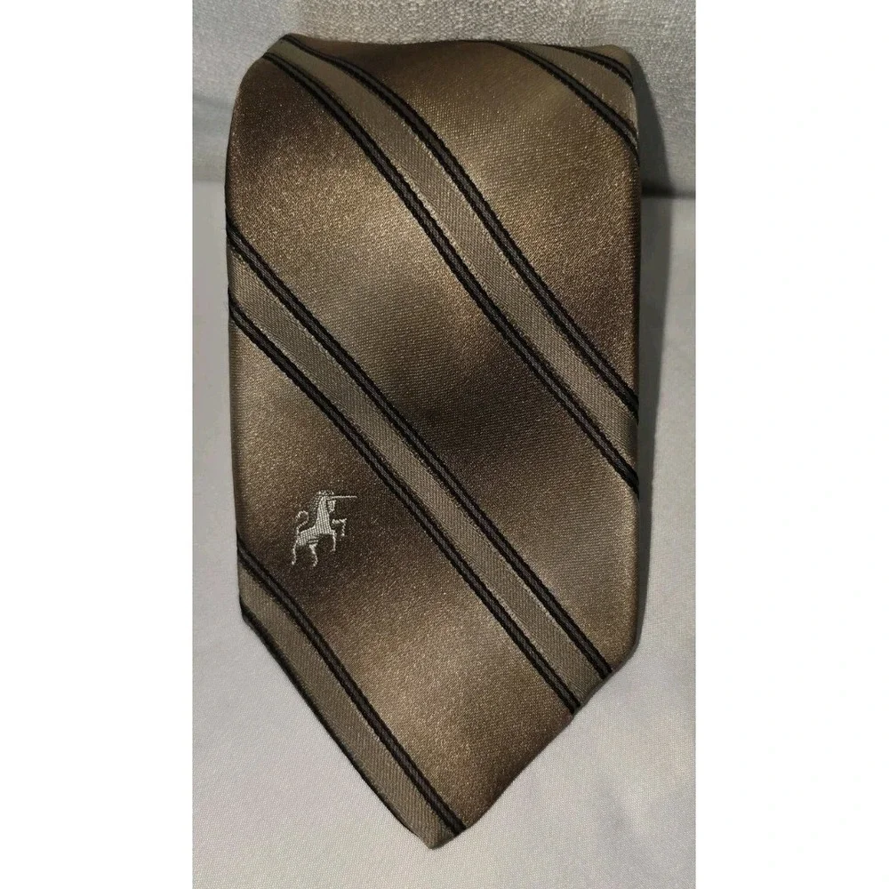 Vintage Bronzini Tie Brown with Diagonal Stripes with Unicorn Emblem 57